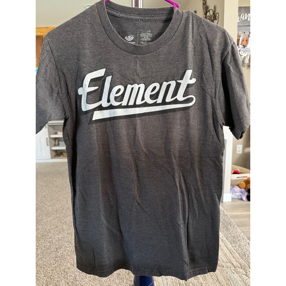 Element Mens Small Graphic Tee Charcoal Heather Gray Script Logo T-Shirt